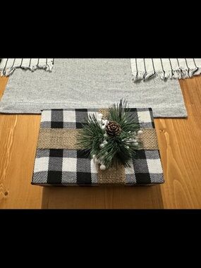 Buffalo Check Decorative Gift Box with Pine Accent - Black & White